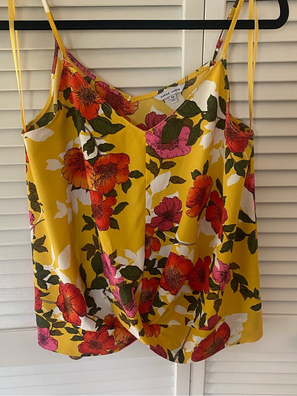 Naked Zebra Yellow Floral V-Neck Cami with Pink & Orange Blooms